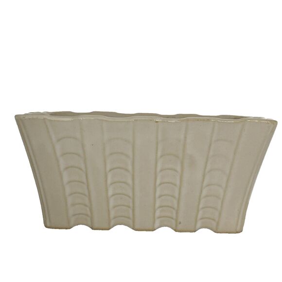 Vintage Pottery Planter Rectangle Beige/Tan Ribbed Scalloped MCM Mid Century - Picture 1 of 7
